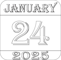 1 January 2025 line art calendar icon.Agenda plan, jan month schedule calendar and Time planner.Meeting appointment time.Calendar Event schedule date.calendar date icon on white background.