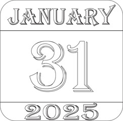 1 January 2025 line art calendar icon.Agenda plan, jan month schedule calendar and Time planner.Meeting appointment time.Calendar Event schedule date.calendar date icon on white background.