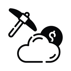A glyph style icon of cloud mining concept