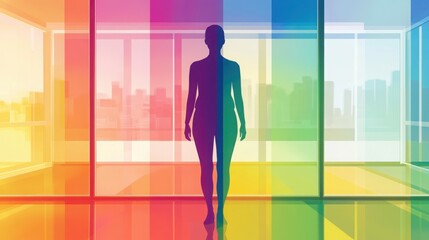 Colorful Silhouette of a Person in Bright Modern Interior Space