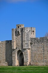 wall with strong towers in Aigues-Mortes in France