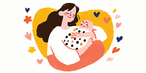 Fototapeta premium Mother's love, a tender embrace, warm colors, gentle illustration.