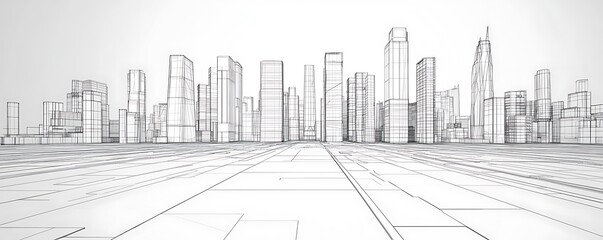 Fototapeta premium Low poly modern cityscape wireframe, 3D rendered for futuristic urban planning presentations