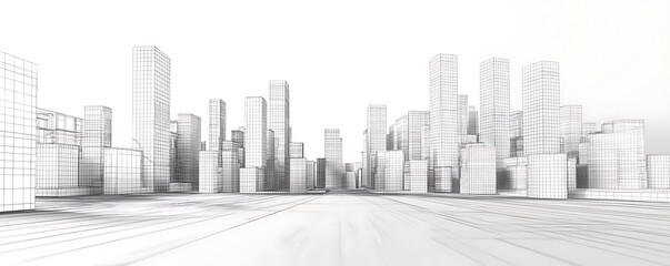 Low poly modern cityscape wireframe, 3D rendered for futuristic urban planning presentations