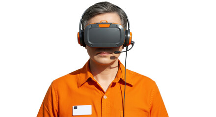 Isolated Man Wearing VR Headset