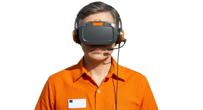 Isolated Man Wearing VR Headset