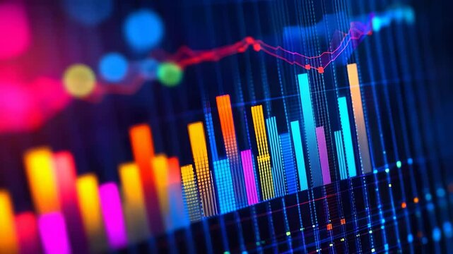 Analyzing Colorful Stock Chart Graphics Data on Screen Representation Video