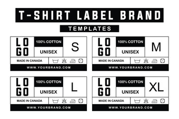 Unisex T-Shirt Label Template Set. Editable Cotton Garment Tags with Size and Washing Instructions