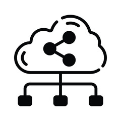 Get this glyph icon of cloud network with shared sign