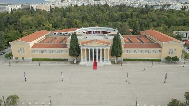 Zappeion Hall Athens Greece Drone Slow Track Back Cloudy Day 4K 60FPS