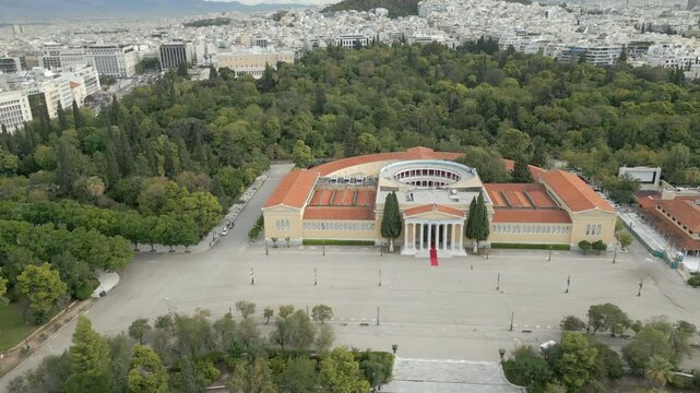 Zappeion Hall Surrounded By Trees In Central Athens Greece Drone Track Right 4K 60FPS