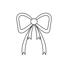 A white bow is drawn with a red ribbon