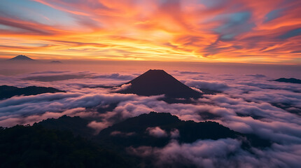 Mountains Towering Above Misty Forest
