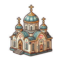 Obraz premium Orthodox church building with blue domes, religious architecture. Perfect for spiritual tourism, religious communities, traditional worship, and cultural heritage illustrations.