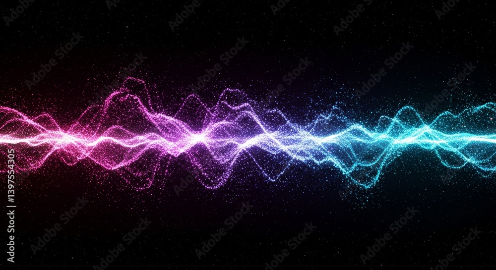 Wall mural particle wave flow abstract - abstract background depicting a wave of pink and blue particles flowin