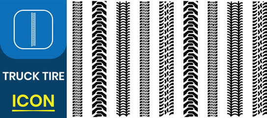 Tire tracks icon set. Silhouette of tire track mark icon vector set. Car wheel tires track footprints, tread brushes, transport ground trace marks, transport road texture. Vector illustration. 