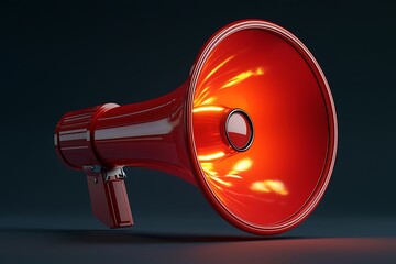 Red Megaphone with Lightings: A vivid 3D render a red megaphone isolated, symbolizing breaking news or information disclosure.