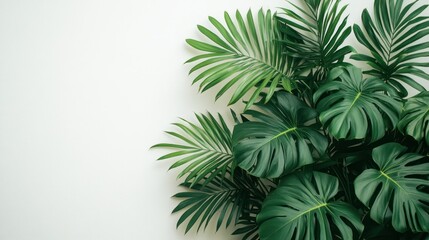Lush tropical foliage arrangement against a white background