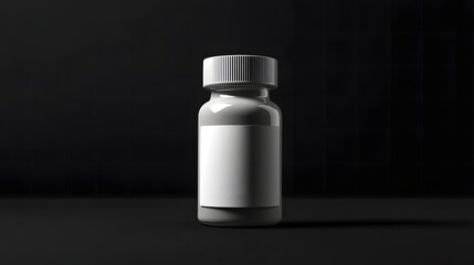Simple Gray Bottle with Blank Label on Dark Background for Medicinal Use