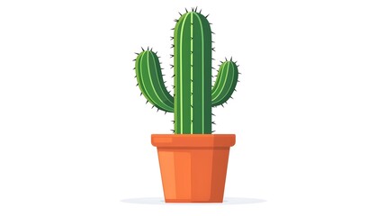 A simple and vibrant digital illustration of a green cactus in a terracotta pot, isolated on a white background, symbolizing desert plants and minimalism.