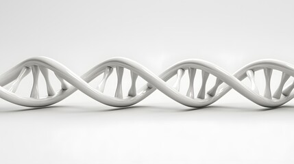 Minimalistic 3D rendering of a white DNA double helix structure, symbolizing genetics, biotechnology, molecular biology, and scientific research.