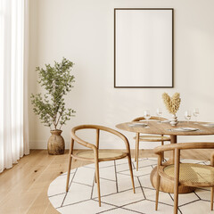 Elegant Dining Room with Round Wooden Table and Chairs