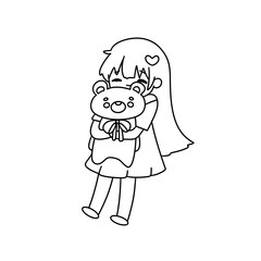 A girl is holding a teddy bear