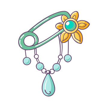 green pin brooch with flower and beads clip art preview