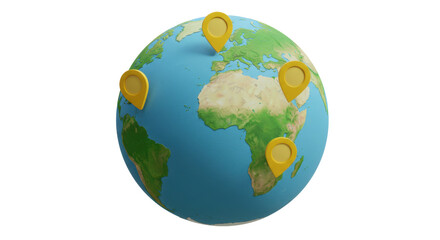 Isolated Globe with Location Markers