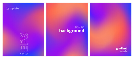 Abstract liquid background set. Gradient mesh. Effect bright color blend. Blurred fluid colorful mix. Modern design template for web covers, ad banners, posters, brochures, flyers. Vector EPS