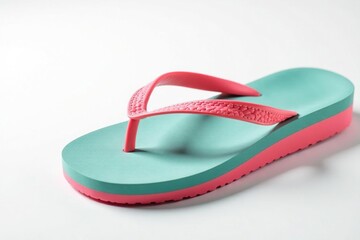 Fototapeta premium Close-up of a flip-flop against a stark white backdrop , casual wear, beach, comfort footwear