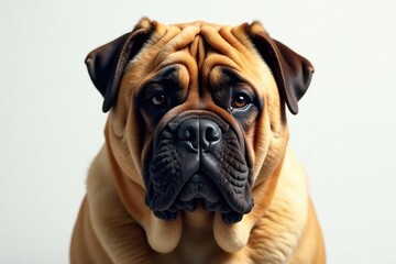 Obraz premium Imposing mastiff, intense gaze, pure white backdrop, jaw, background