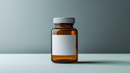 Amber Glass Bottle with White Label on a Minimalist Background