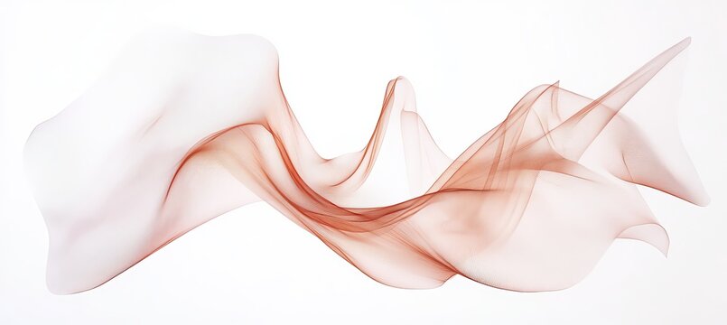 A delicate exhibition of undulating white material elegantly swirling and curving within a peaceful, simplified environment, fostering an atmosphere of dynamism and calmness