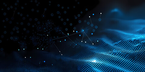 Abstract Glowing Particle Connections on Wavy Surface