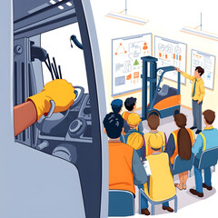 Forklift operator safety training with instructor in the training session room