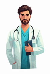 Fototapeta premium Male Doctor Holding Medical File and Stethoscope. Vector Image