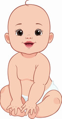 Happy Baby Sitting Down Illustration. Vector Image
