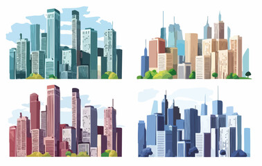 Obraz premium Four City Skylines Illustration Set. Vector Image