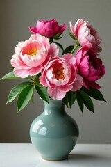 Colorful peony flowers arranged in a vase , blossoms, arrangement