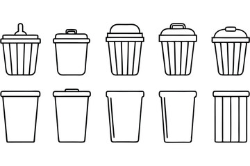 Flat Trash Bin Icons for Waste Management