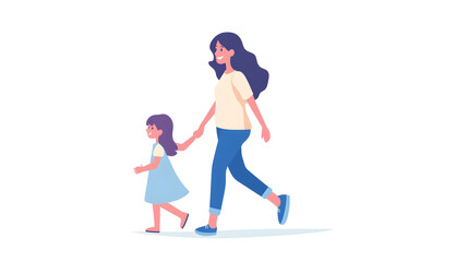 Mother and daughter walking together