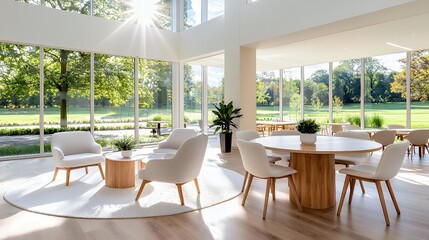 Fototapeta premium Modern cafe with park view