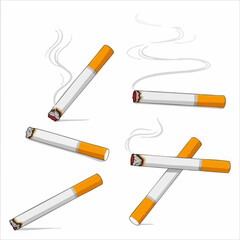 Collection of cigarettes with smoke trails. Vector Image