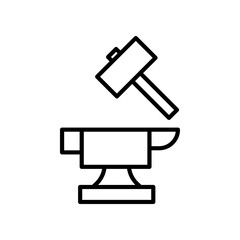 Line Art of Hammer and Anvil Representing Metalwork or Blacksmith, and Craftsmanship