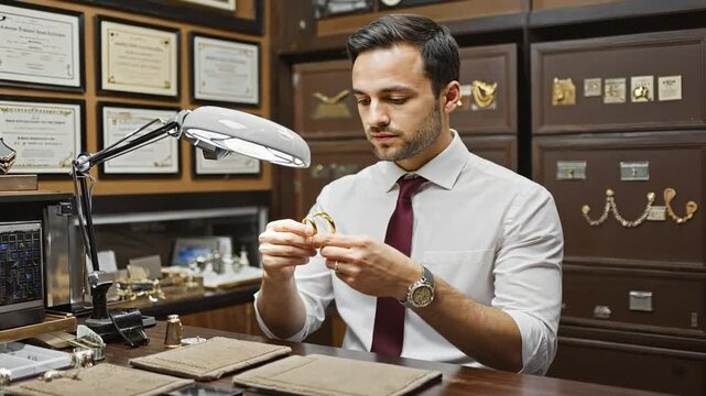 Selling jewelry in a gold buying store.
