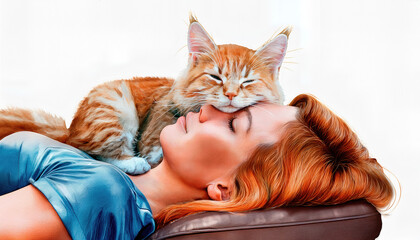 Woman with cat. International Cat Day