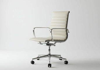 Office Chair with White Leatherette Seat and Chrome Frame on White