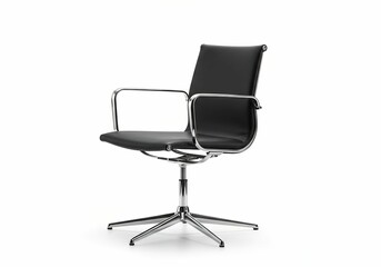 Obraz premium Black Office Chair with Chrome Armrests Isolated on White