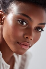 Naklejka premium Close-up portrait of stunning confident woman with radiant skin , skin care beauty concept